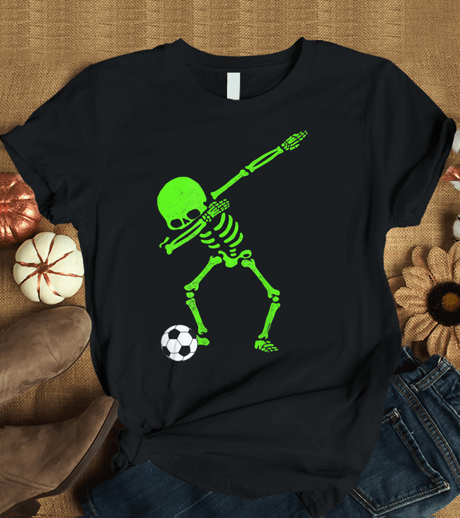 Halloween Glow Dabbing Skeleton Soccer Ball T-Shirt