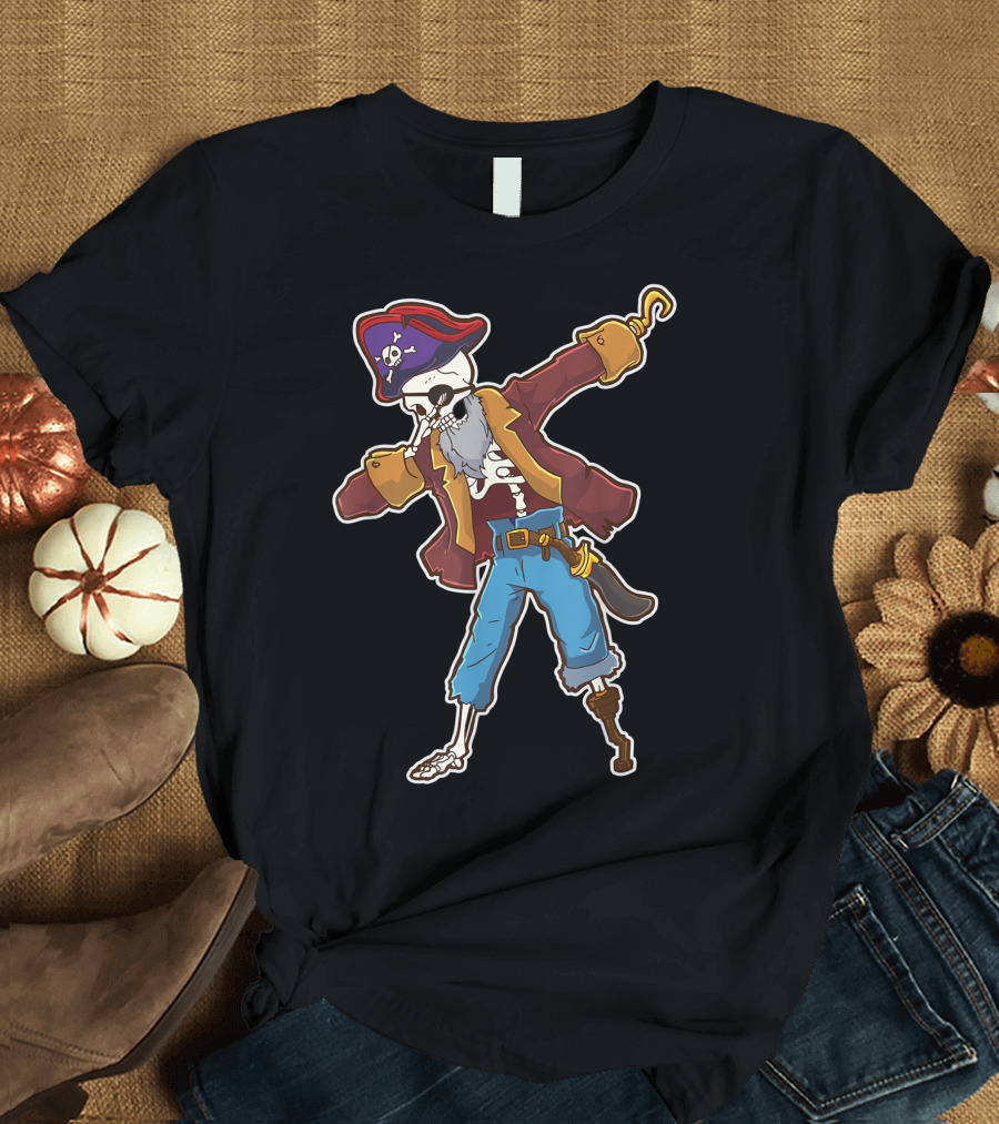 Dabbing Pirate Skeleton with Hook Hand and Eye Patch T-Shirt