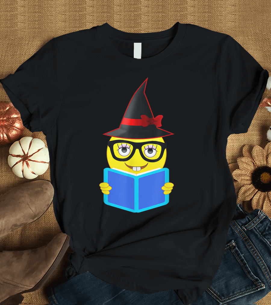 Emoji Book Nerd Witch Hat Reading Fun T-Shirt