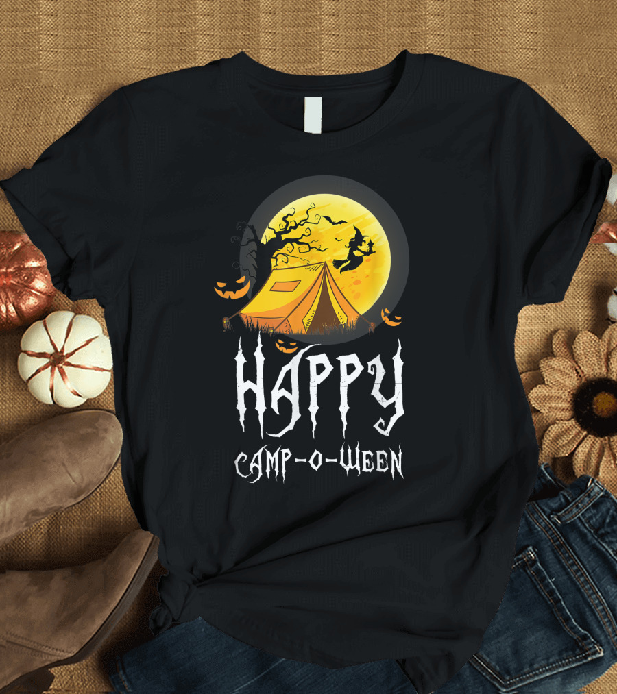 Happy Camp-O-Ween Witch Pumpkin Tent Halloween Camping T-Shirt