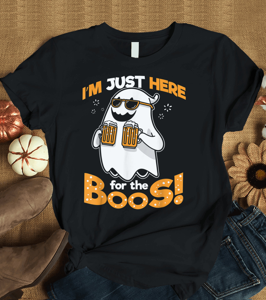 I'm Just Here for the Boos Halloween Ghost Funny Beer Costume Idea T-Shirt