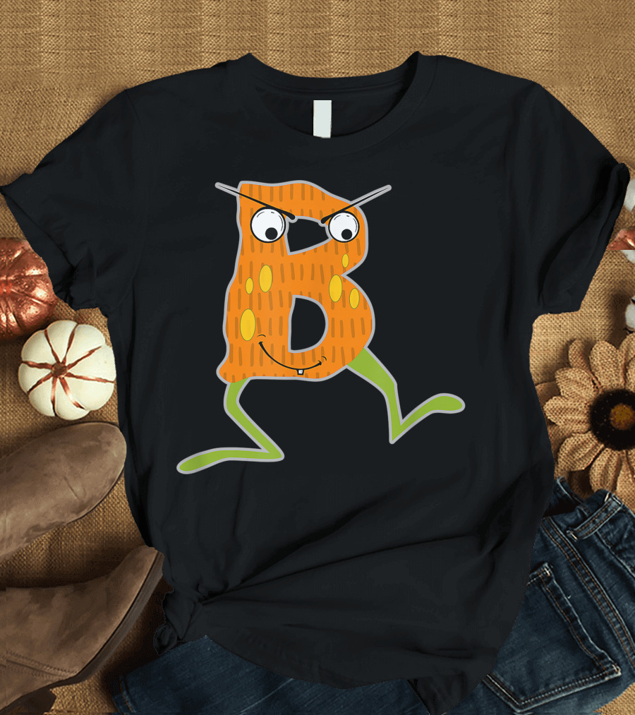 Alphabet B Monster Cute Fun Scary Creature Monogram Initial Silly Character T-Shirt