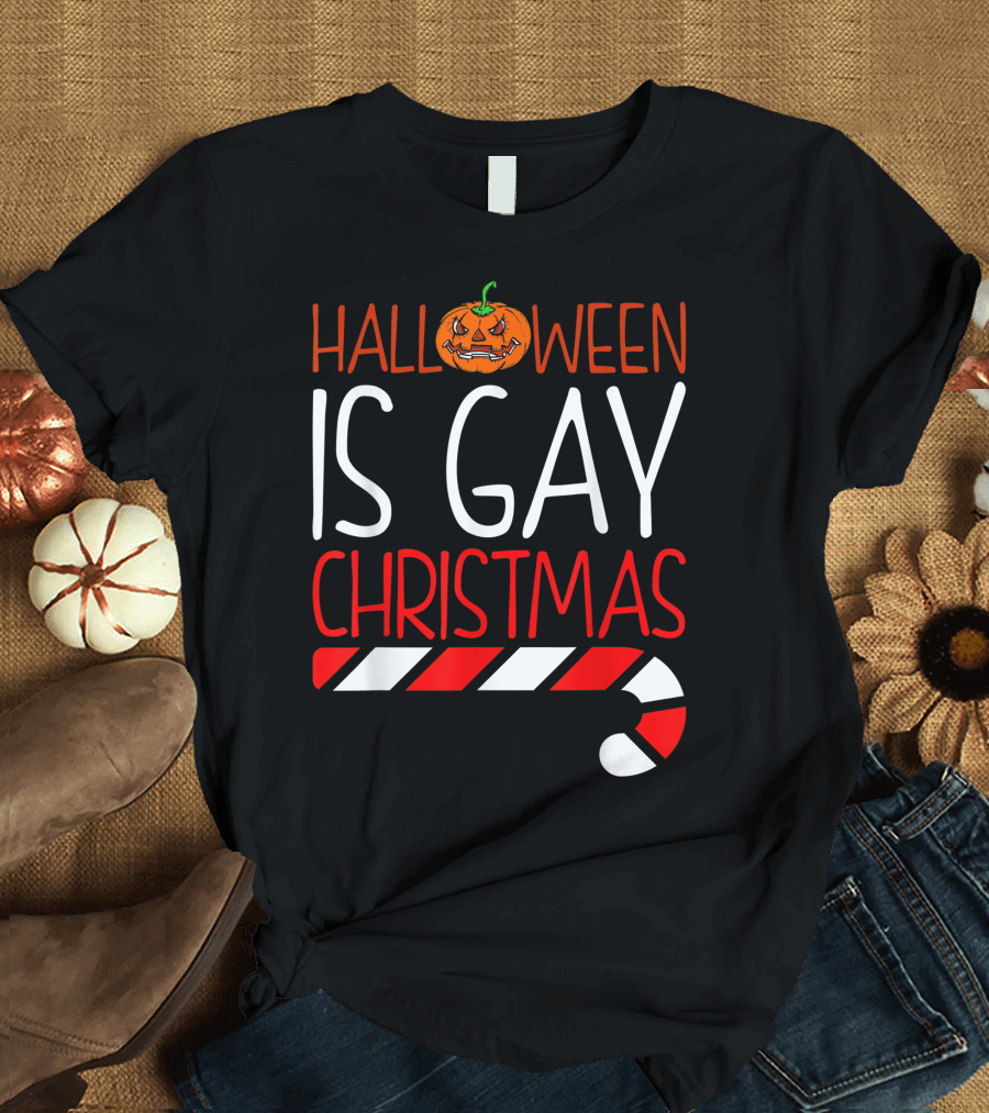 HALLOWEEN IS GAY CHRISTMAS Pumpkin Candy Cane T-Shirt