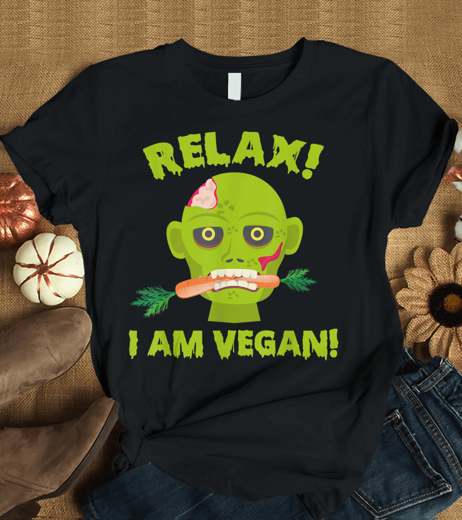 Relax I Am Vegan Zombie Funny Halloween Party Carrot-Eating Undead Vegan Humor T-Shirt