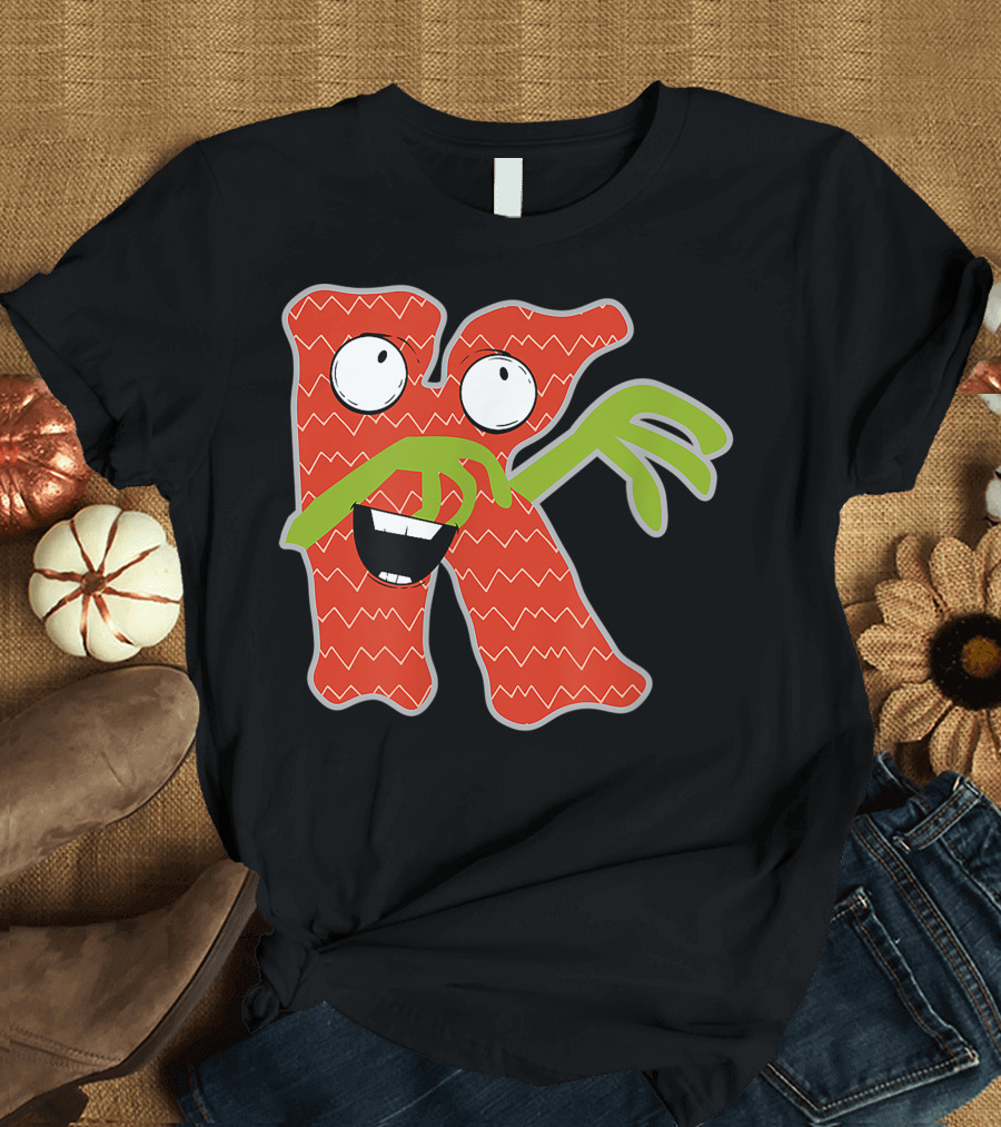 Alphabet K Monster Fun Cute Scary Creature Monogram Initial T-Shirt
