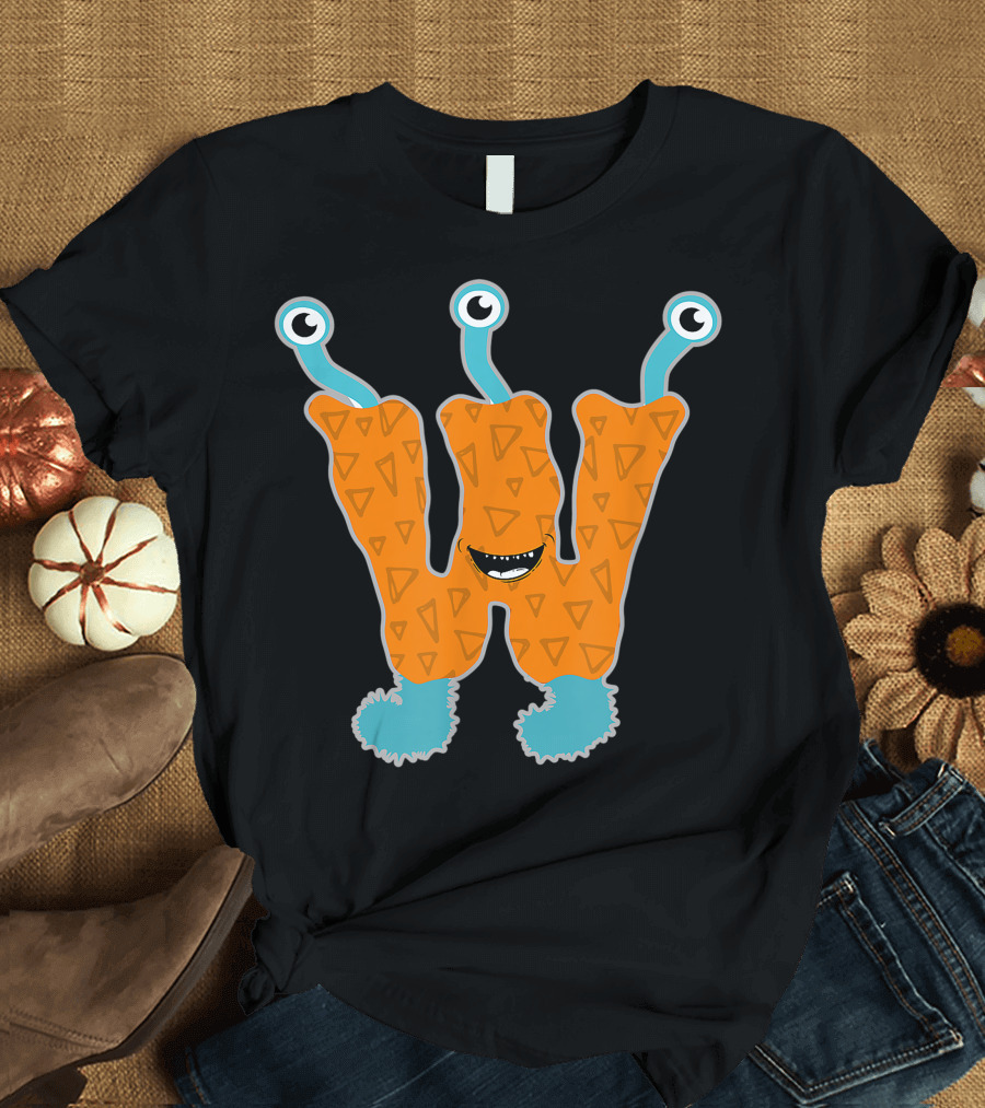 Alphabet W Monster Fun Scary Creature Monogram Initial T-Shirt