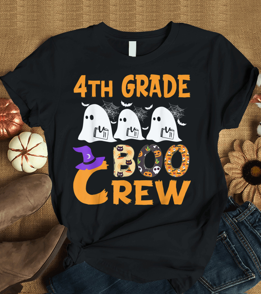 4th Grade Boo Crew Funny Halloween Ghosts with Witch Hat T-Shirt