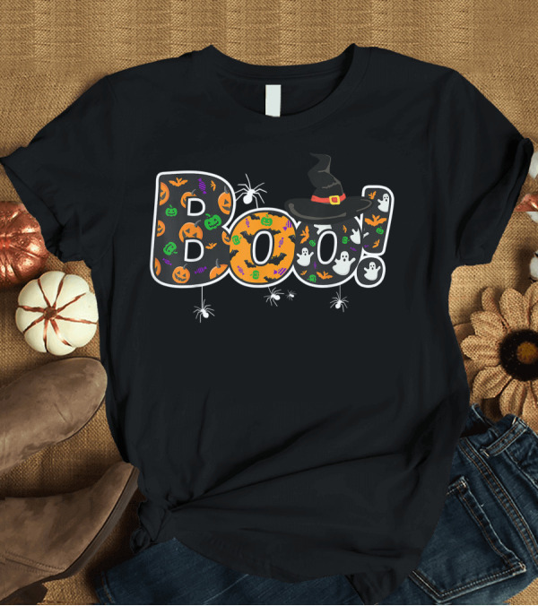 T-Shirt: Boo Halloween Witch Hat Pumpkin Ghost Spider T-Shirt Boo Halloween Witch Hat Pumpkin Ghost Spider T-Shirt