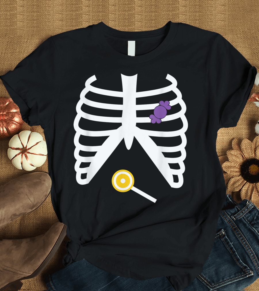 Rib Cage Candy in My Heart Trick or Treat Halloween Lollipop and Purple Candy T-Shirt