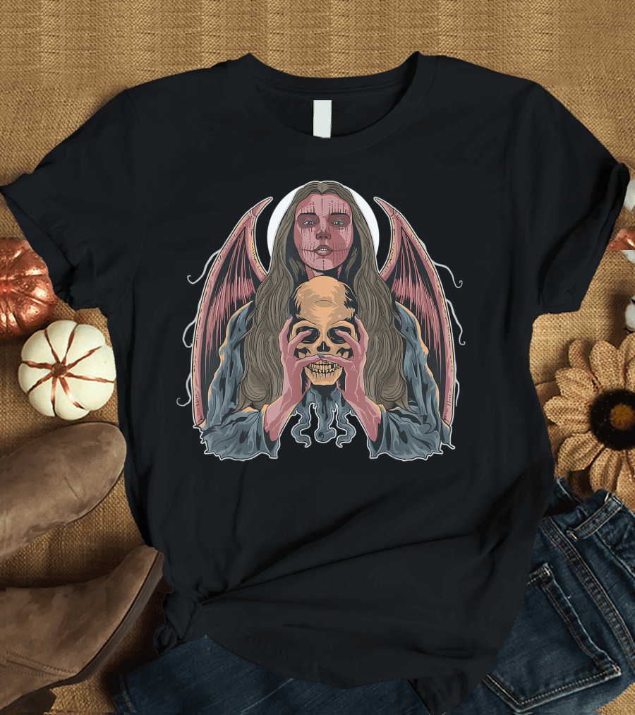 Winged Demon Witch Holding a Skull for Halloween Event T-Shirt