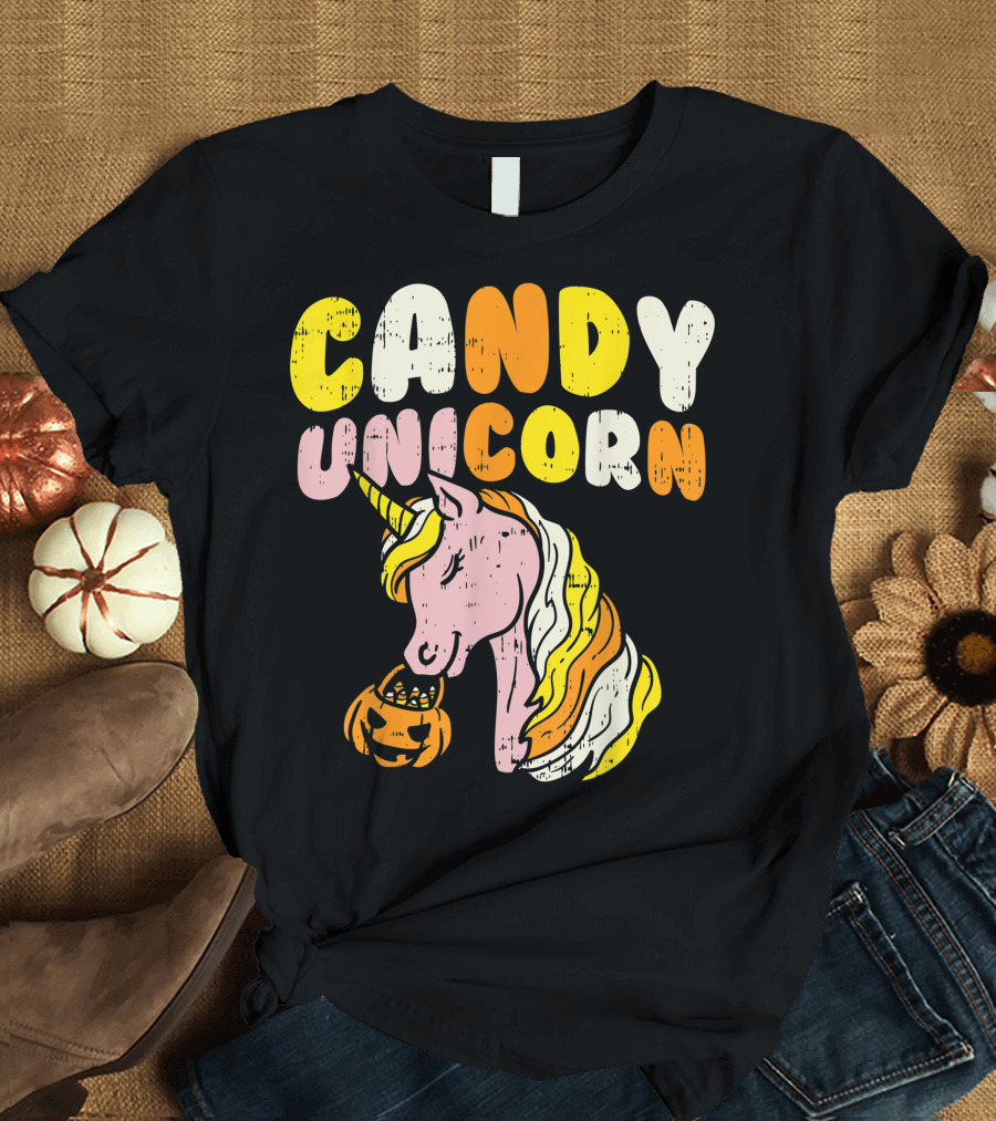 Candy Unicorn Pumpkin Cute Trick Or Treat Halloween Girls T-Shirt