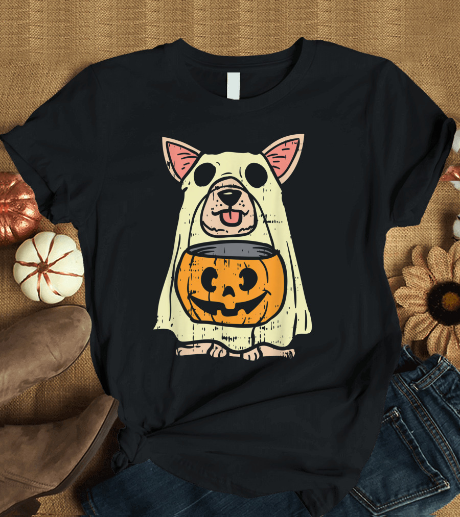 Chihuahua Halloween Ghost Costume with Pumpkin T-Shirt