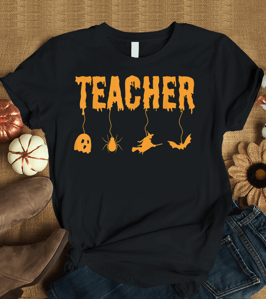 Halloween Teacher Ghost Spider Witch Bat Boo T-Shirt