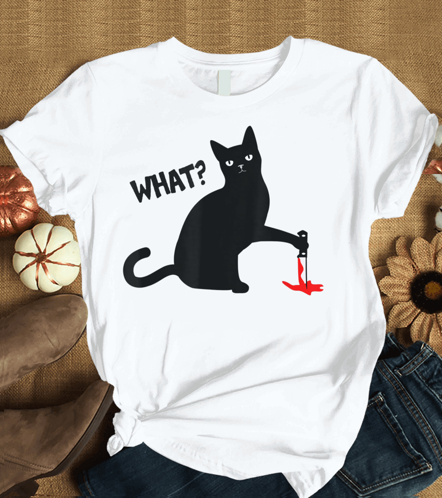 What Funny Black Cat Murderous With Knife T-Shirt