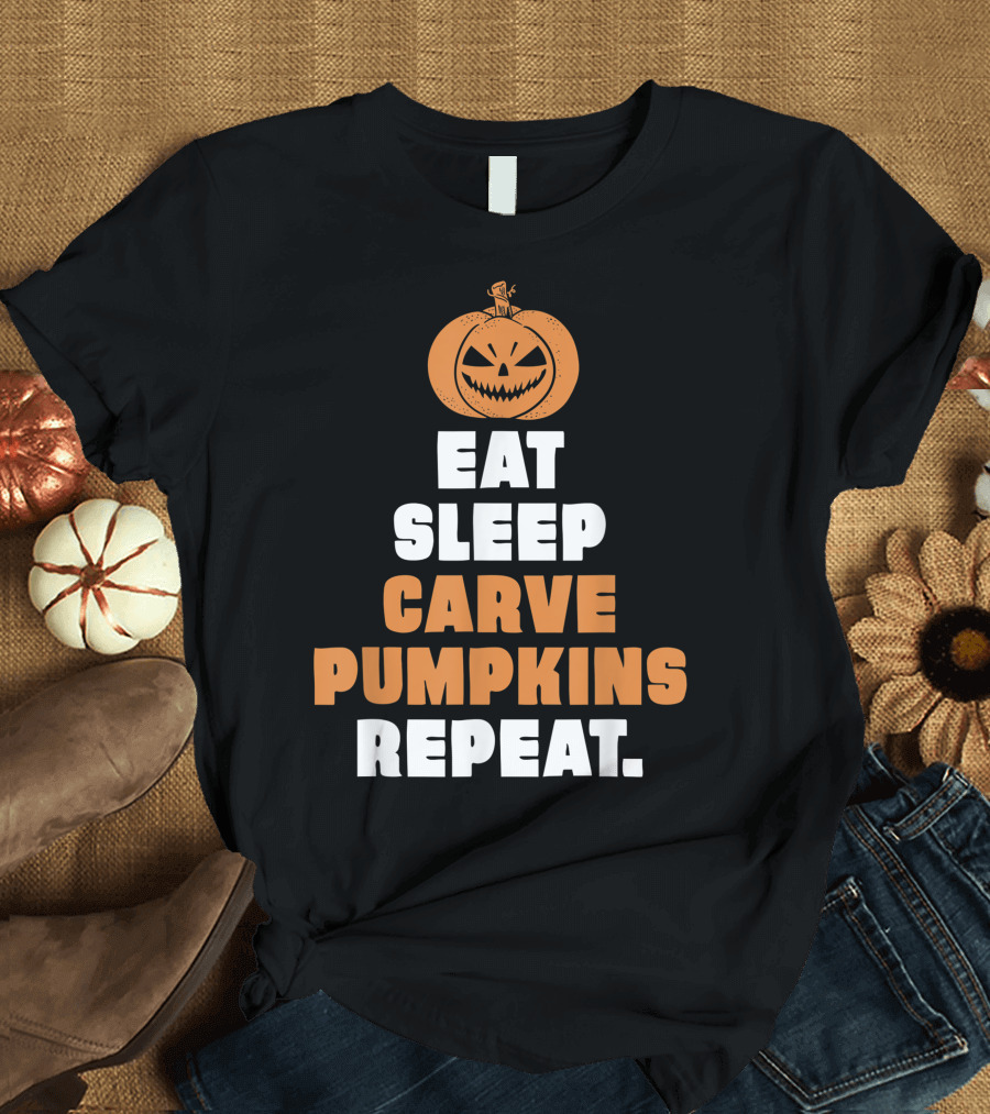 Halloween Eat Sleep Carve Pumpkins Repeat Jack O Lantern T-Shirt