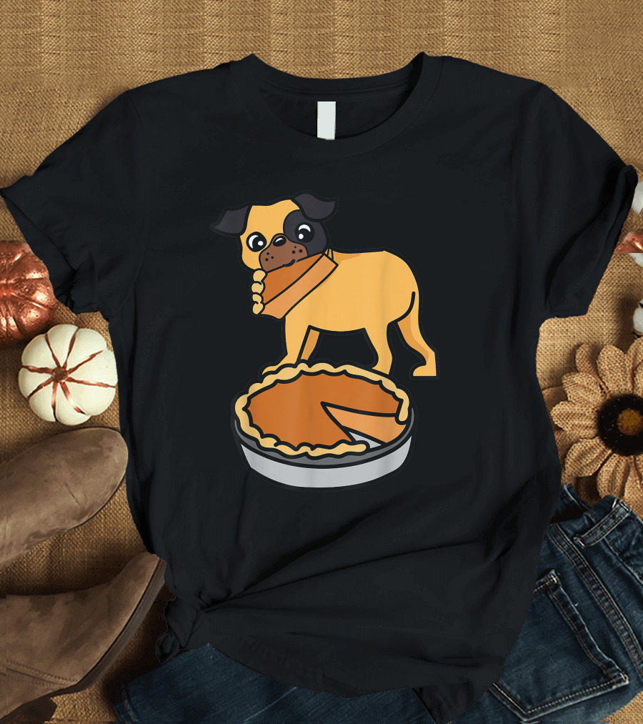 Pug Puppy Eating Pumpkin Pie Thanksgiving Day T-Shirt