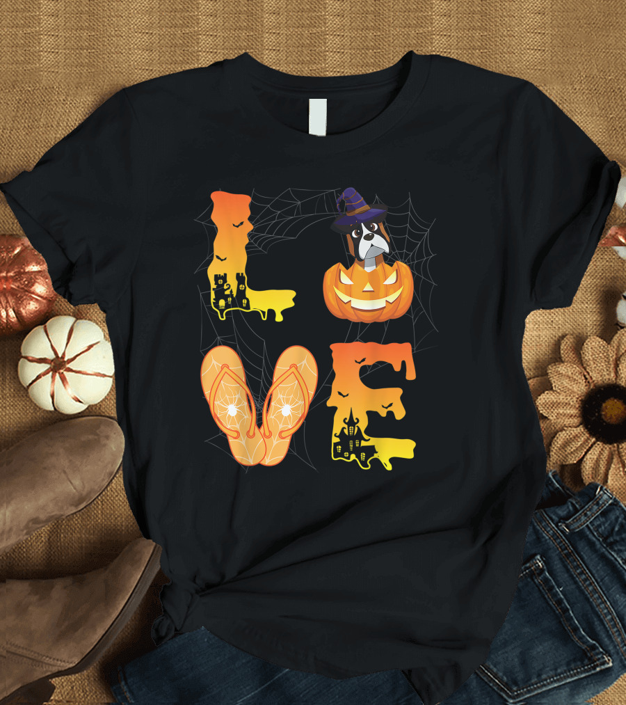 Moon Flip Flop Bat Spider Pumpkin Boxer Halloween Love T-Shirt