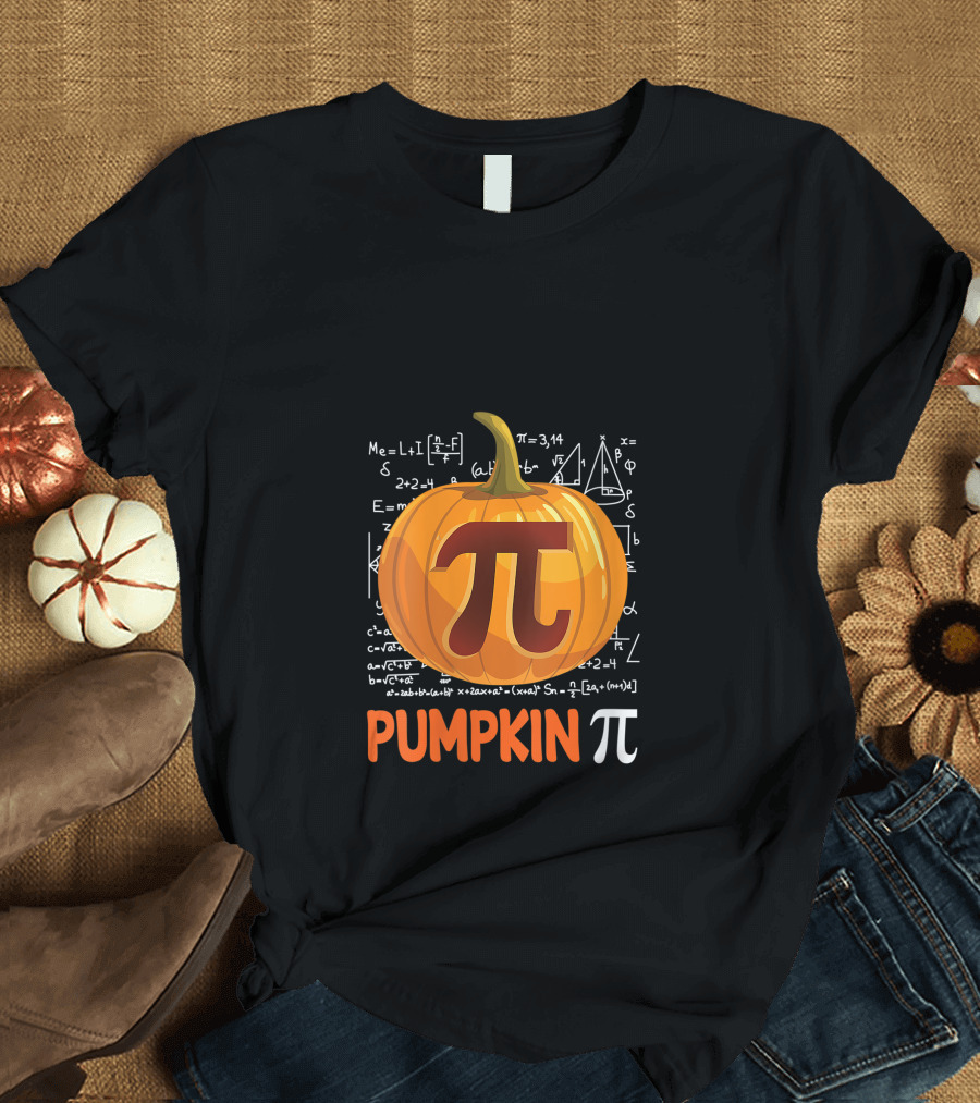 Pumpkin Pi Math Halloween Thanksgiving Funny Pi Day Equation Background T-Shirt