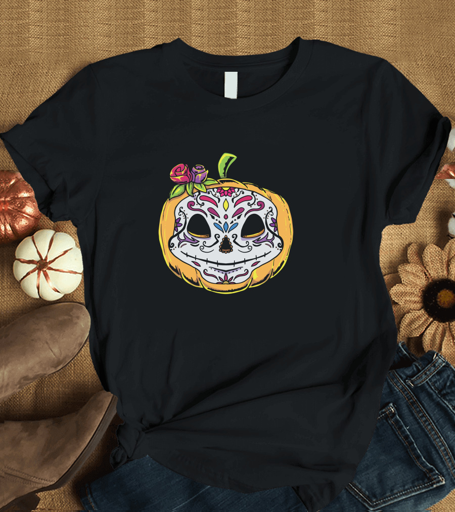 Day Of The Dead Pumpkin Dia De Los Muertos Skull T-Shirt