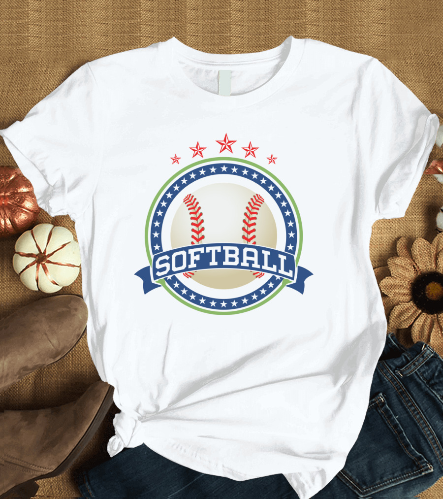 Softball Stars Emblem The Real American Pastime Patriotic T-Shirt