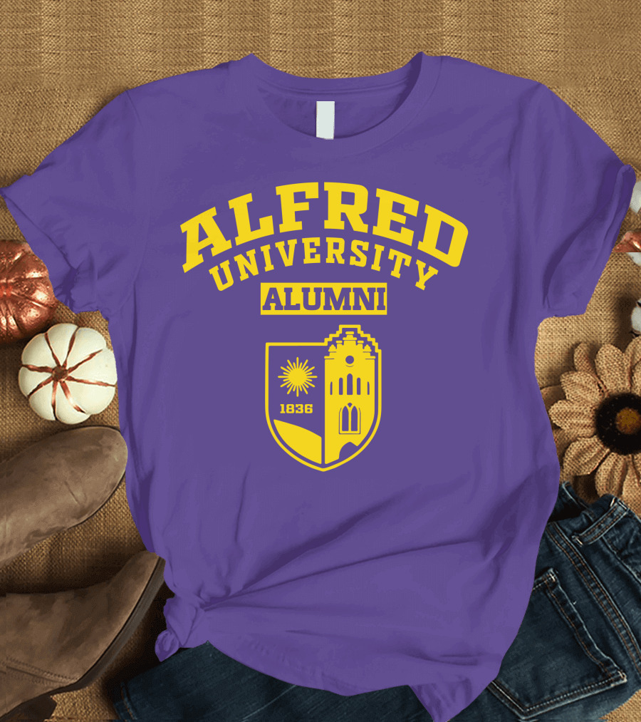 Alfred University Alumni 1836 Purple and Yellow Crest T-Shirt