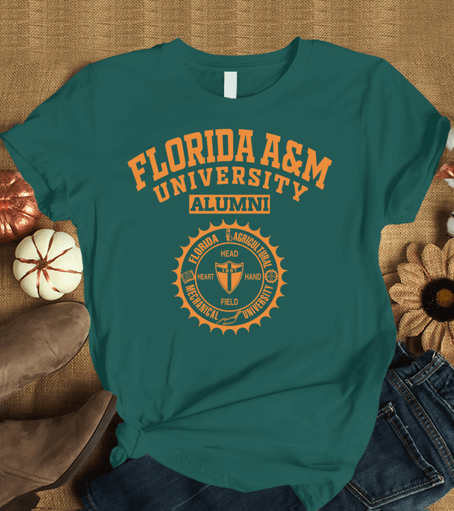 Florida A&M University Alumni 1887 Seal Head Heart Hand Field T-Shirt