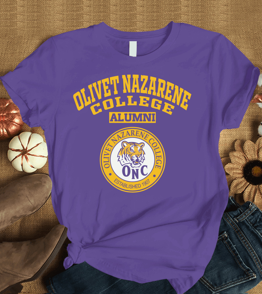 Olivet Nazarene College Alumni Tiger ONC Established 1907 Purple Yellow T-Shirt