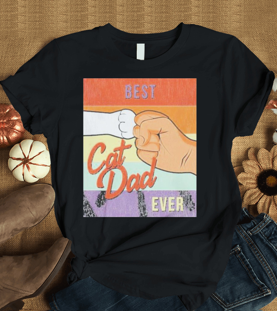 Best Cat Dad Ever Vintage Retro Rainbow Fist Bump T-Shirt