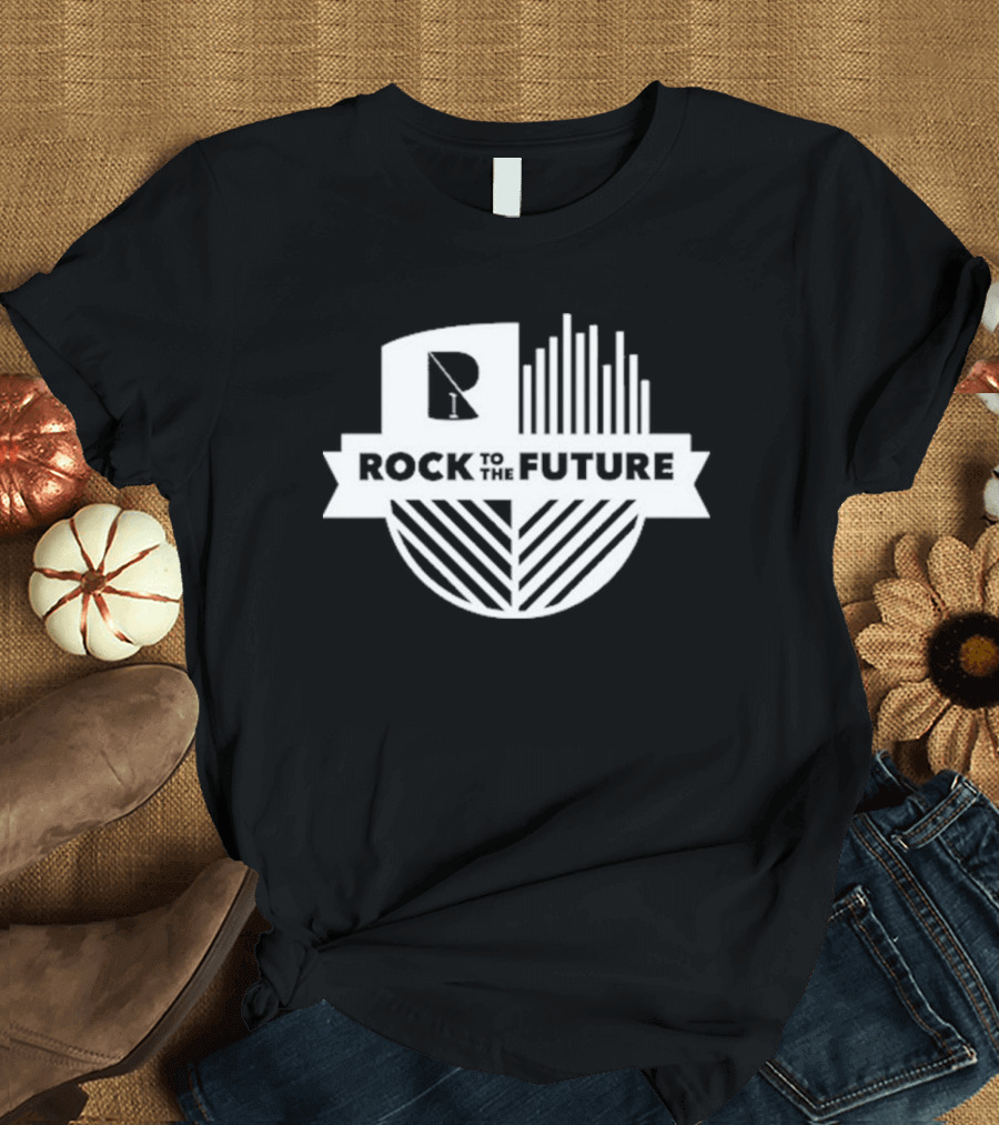Rock to the Future R1 Logo with Sound Waves and Lines T-Shirt