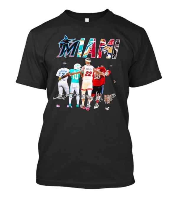 Miami Marlins Dolphins Heat Panthers Players Signatures T-Shirt