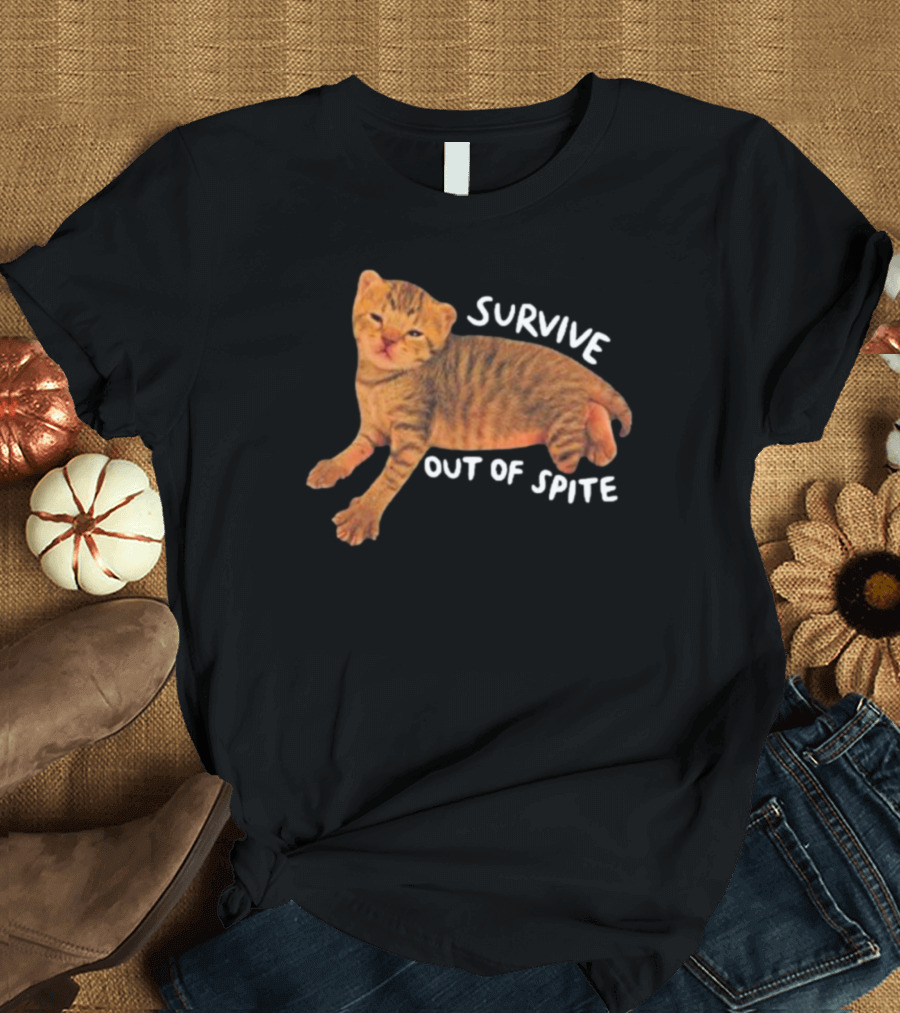 Cat Survive Out Of Spite with Smiling Tabby Image T-Shirt