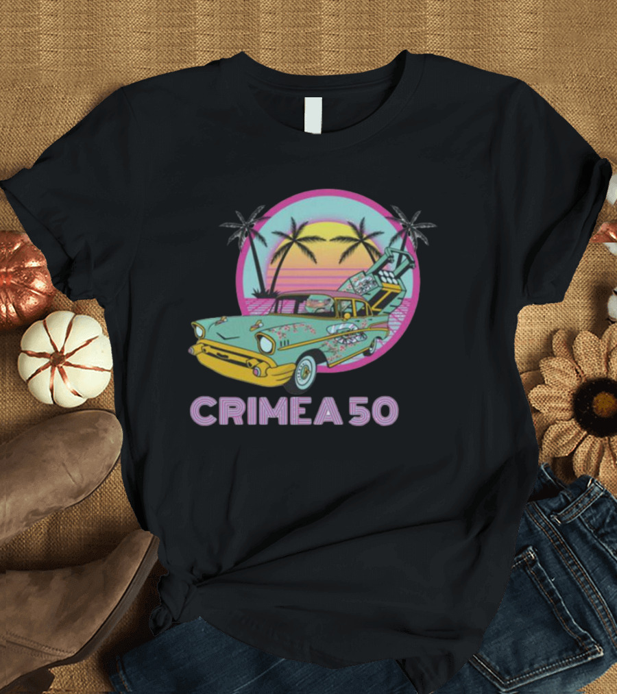 CRIMEA 50 NAFO HIMARS Vintage Sunset Car Scene T-Shirt