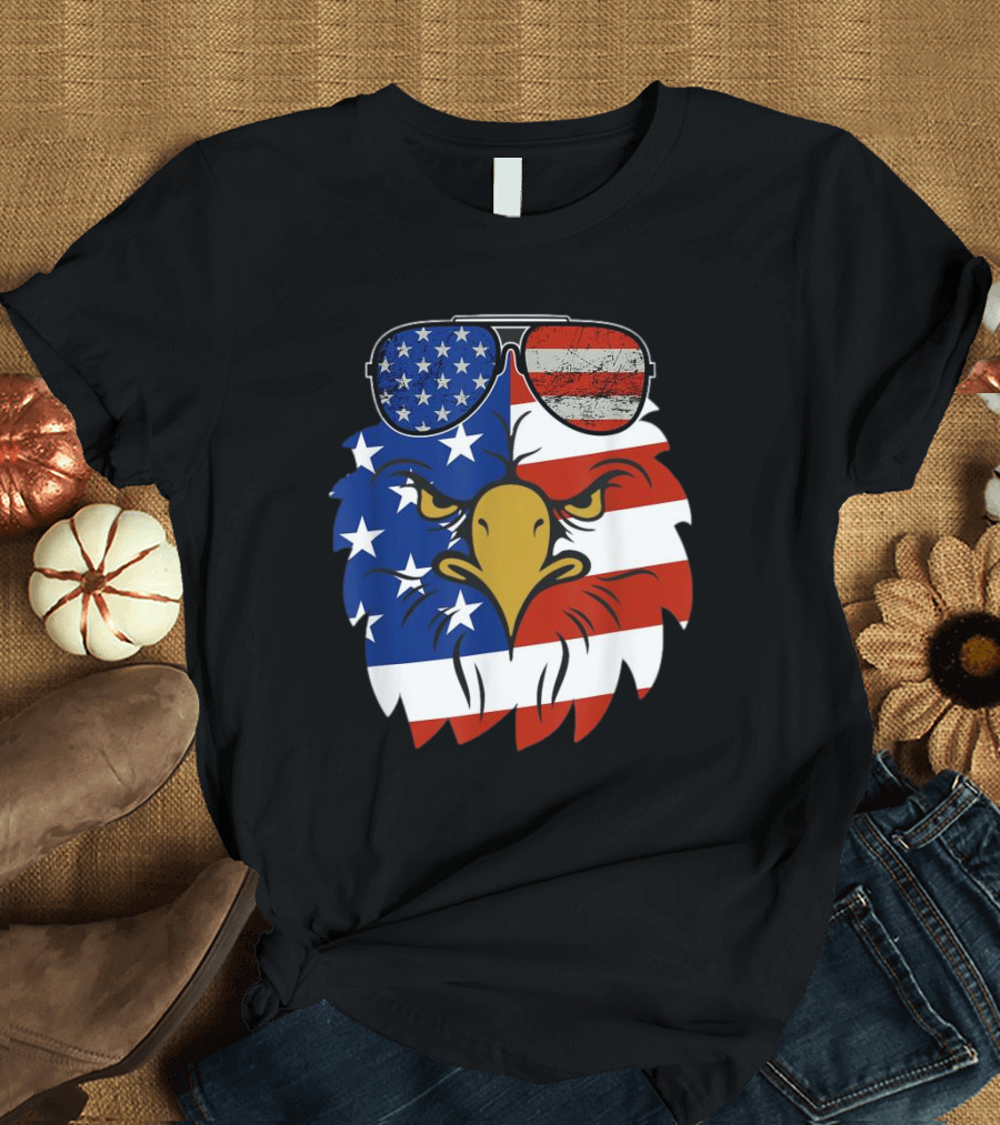 Patriotic Eagle 4th of July USA Sunglass American Flag T-Shirt