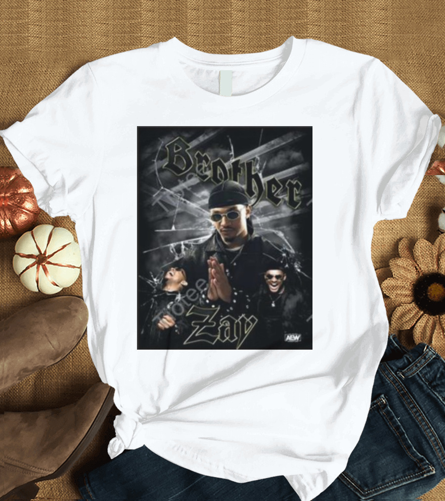 Brother Zay AEW Theme with Three Images and Dramatic Shattered Glass Background T-Shirt