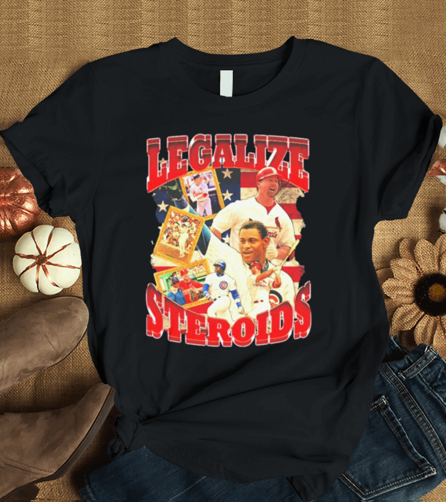 Legalize Steroids Baseball Iconography Retro USA Flag T-Shirt