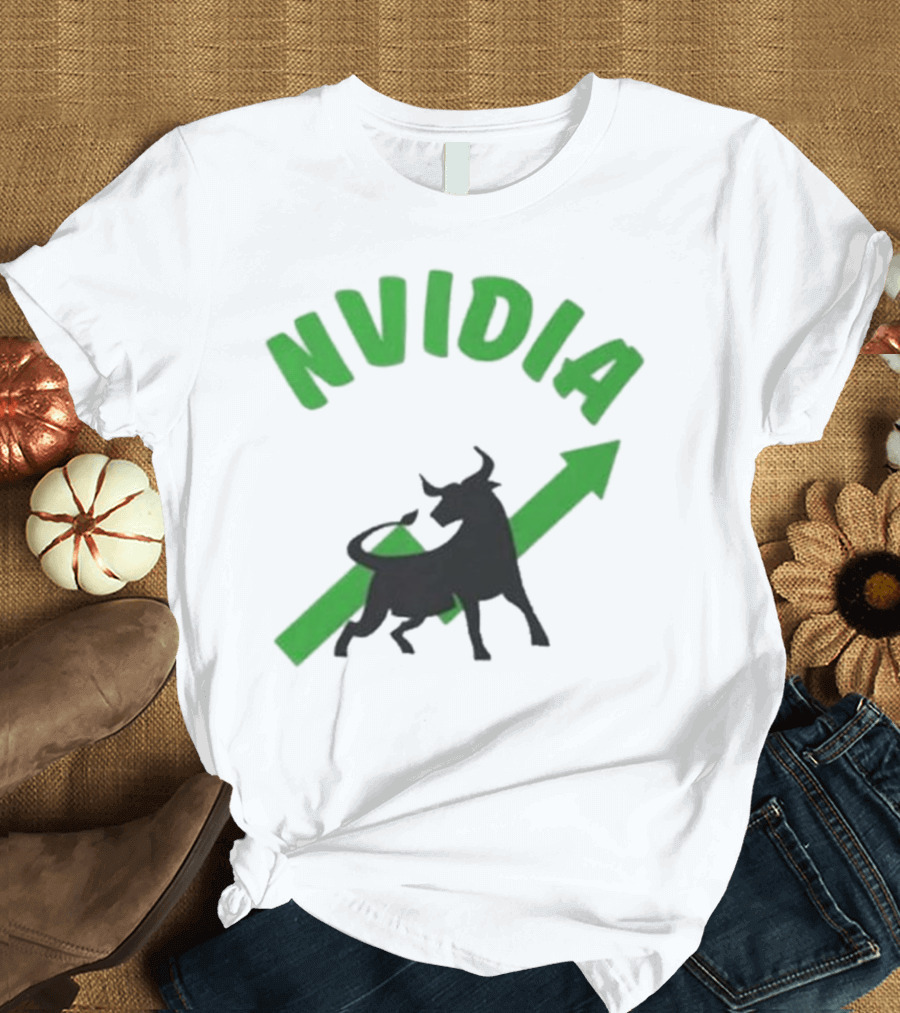Nvidia Stock Bullish with Upward Arrow and Bull T-Shirt