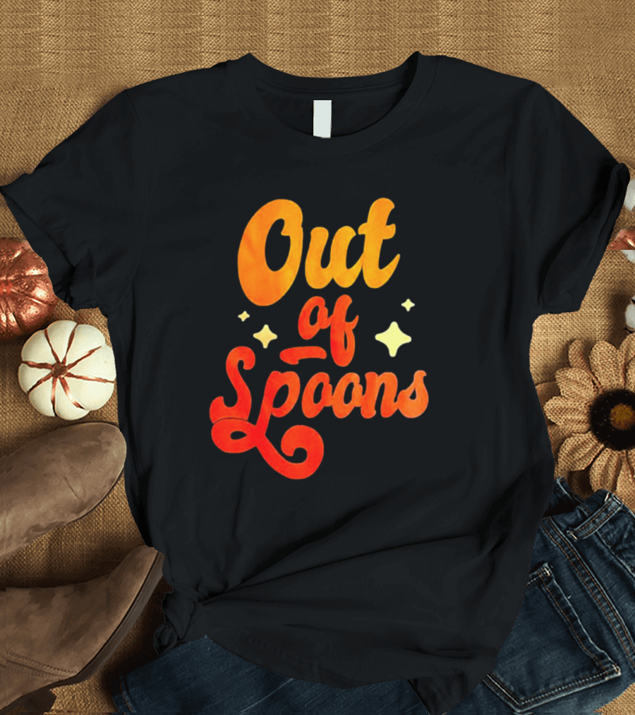 Out of Spoons Stars Retro Orange Text T-Shirt