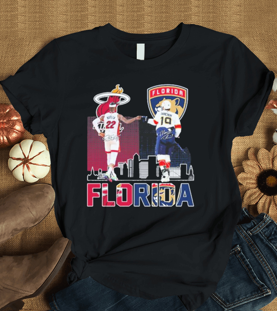 Jimmy Butler Tkachuk Florida Skyline Miami Heat Panthers Signatures T-Shirt