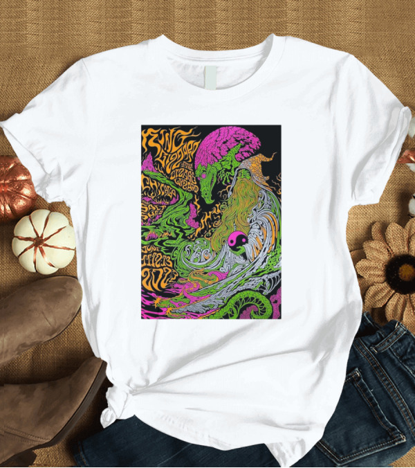 T-Shirt: King Gizzard and The Lizard Wizard Chicago August 30 Salt Shed Vibrant Psychedelic Creature T-Shirt King Gizzard and The Lizard Wizard Chicago August 30 Salt Shed Vibrant Psychedelic Creature T-Shirt