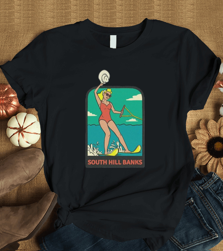 South Hill Banks Waterskiing Woman in Red Swimsuit T-Shirt