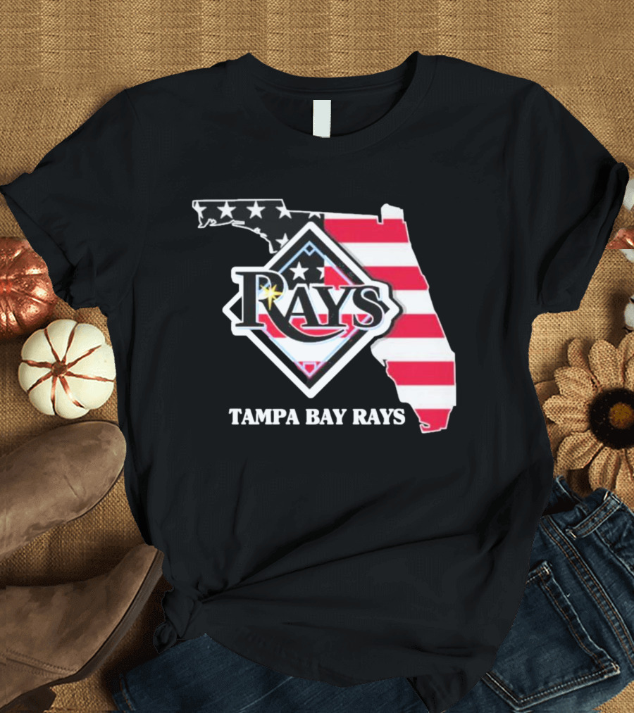 Tampa Bay Rays Florida American Flag Map T-Shirt