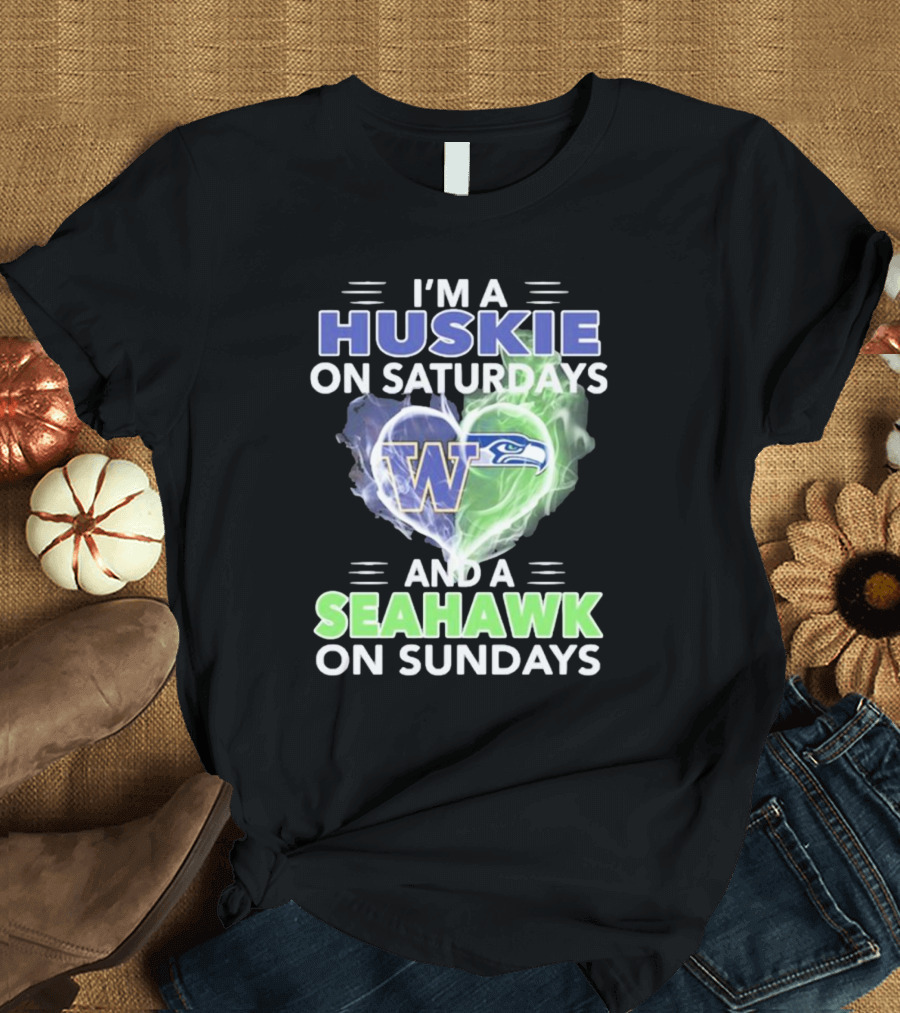 I’m a Huskie on Saturdays and a Seahawk on Sundays UW W Logo Seattle T-Shirt
