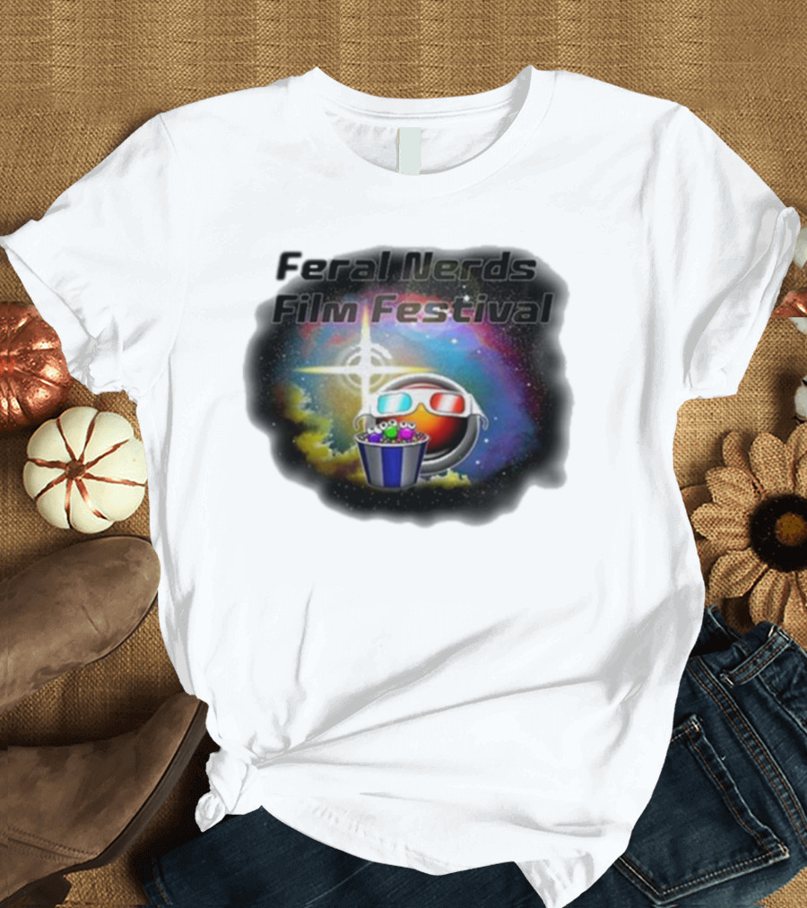 Feral Nerds Film Festival Cosmic 3D Glasses Popcorn Starburst T-Shirt