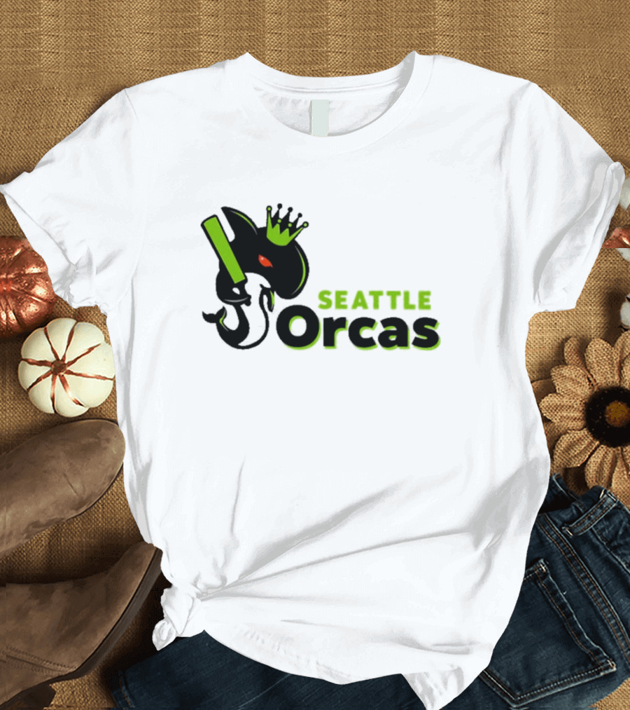 SEATTLE ORCAS CROWNED KING BLACK AND NEON GREEN T-Shirt