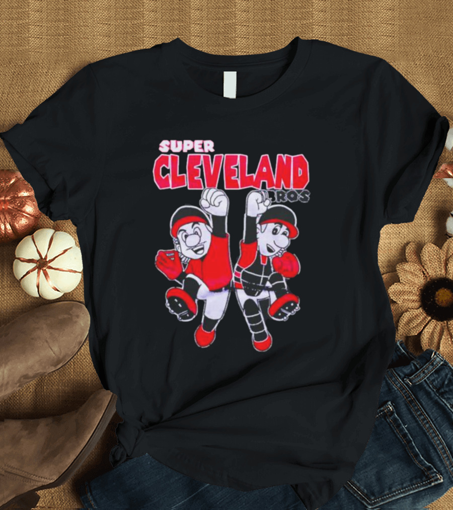 Super Cleveland Bros Red and Black Cartoon Characters T-Shirt