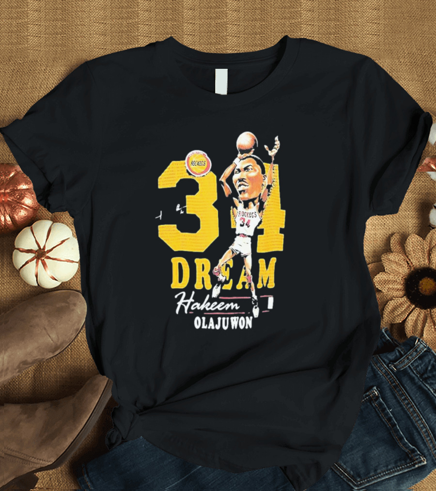 Hakeem Olajuwon 34 Dream Houston Rockets Hardwood Classics Caricature Mitchell Ness T-Shirt