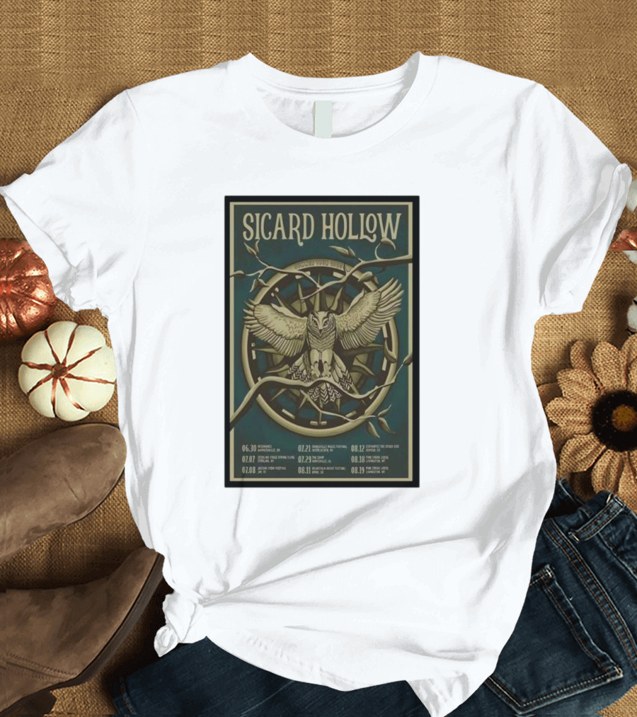 Sicard Hollow Concert Tour Dates with Owl and Wheel T-Shirt