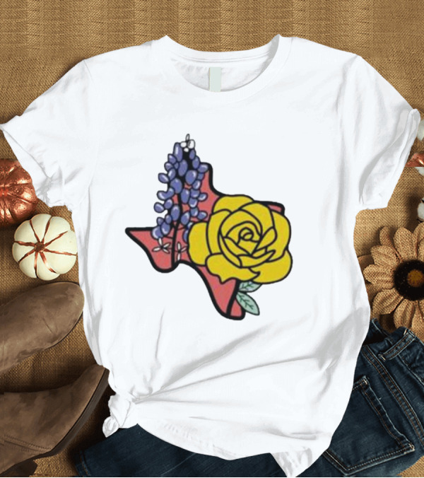 T-Shirt: Texas Wildflower Humor Yellow Rose Bluebonnet State Outline T-Shirt Texas Wildflower Humor Yellow Rose Bluebonnet State Outline T-Shirt