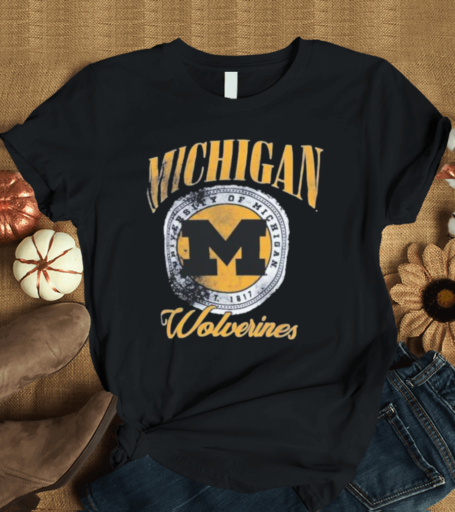 Michigan Wolverines University of Michigan M Established 1817 Vintage Pressbox Women’s Oversized Falkland T-Shirt
