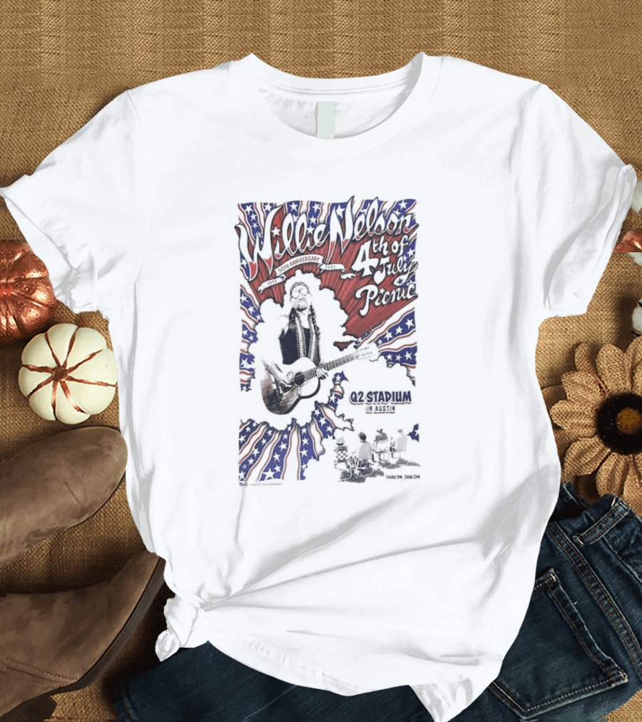 Willie Nelson 4th of July Picnic Q2 Stadium Austin 50th Anniversary T-Shirt